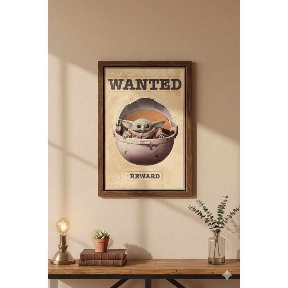 Star Wars Mandalorian Baby Yoda Grogu Wanted Wall Sign 19x13 Silver Buffalo